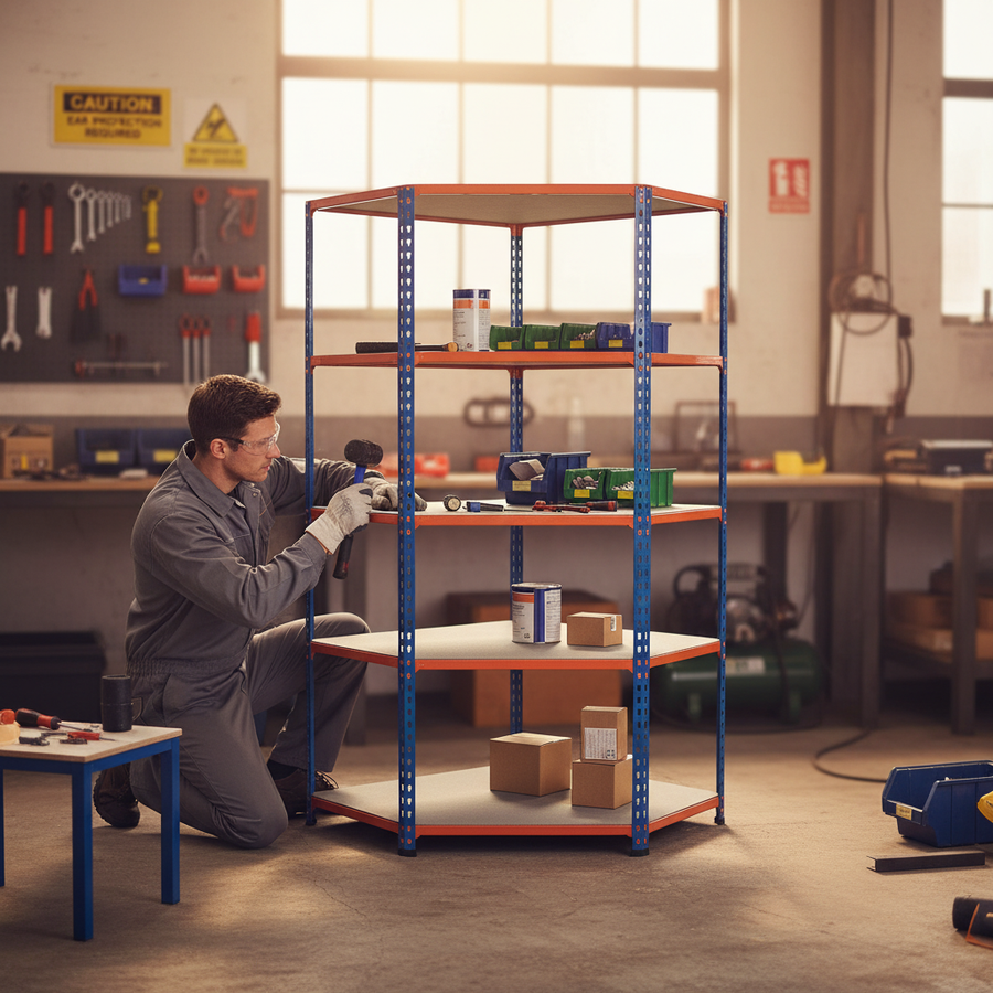Heavy Duty Industrial Corner Shelving - 1980mm High - 340kg Capacity - Chipboard - Front view