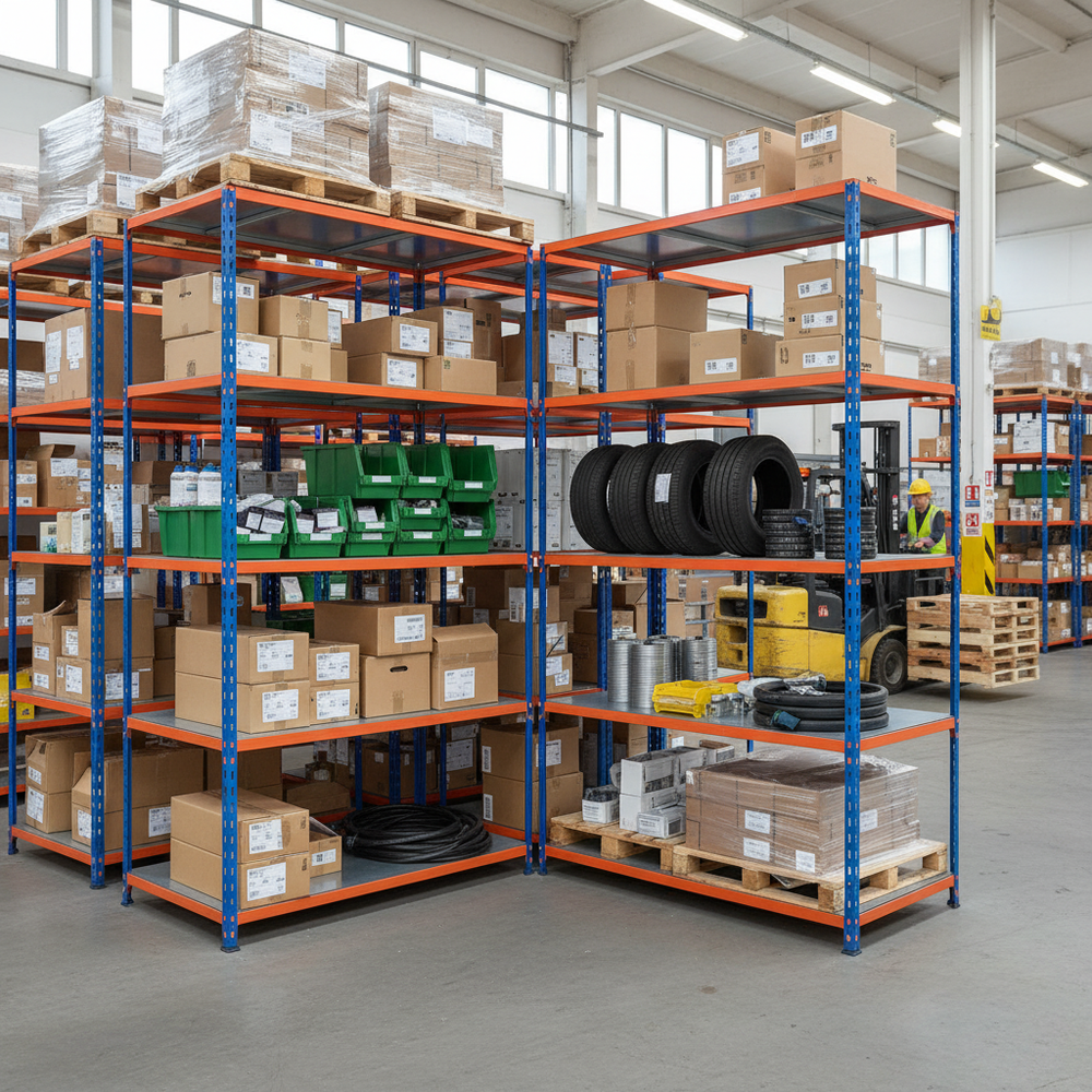Heavy Duty Industrial Shelving - 3050mm High - 340kg Capacity - Steel - Blue & Orange - Side view