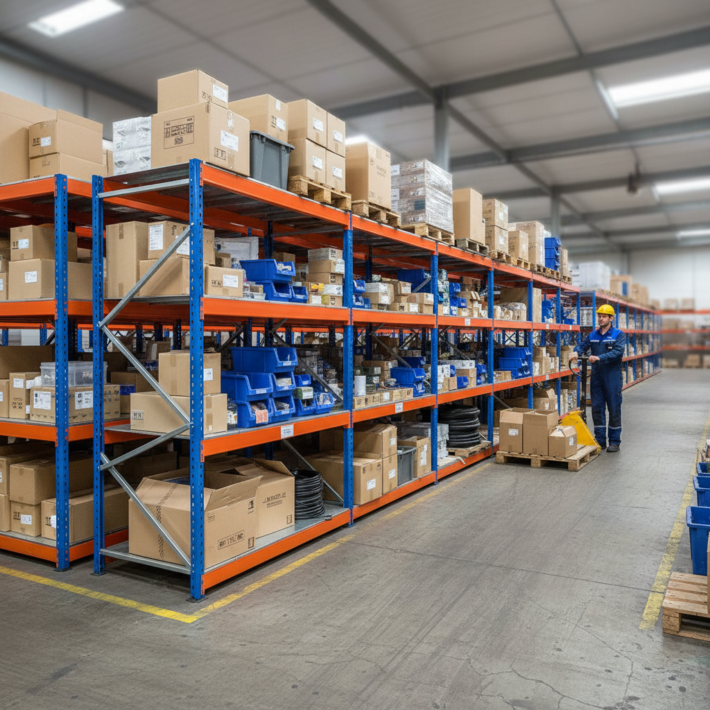 5x Heavy Duty Industrial Shelving - 2440mm High - 400kg Capacity - Steel - Blue & Orange - Side view