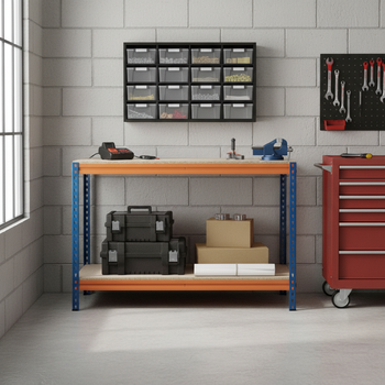 Heavy Duty Workbench - 915mm High - 400kg Capacity - Chipboard - Blue/Orange