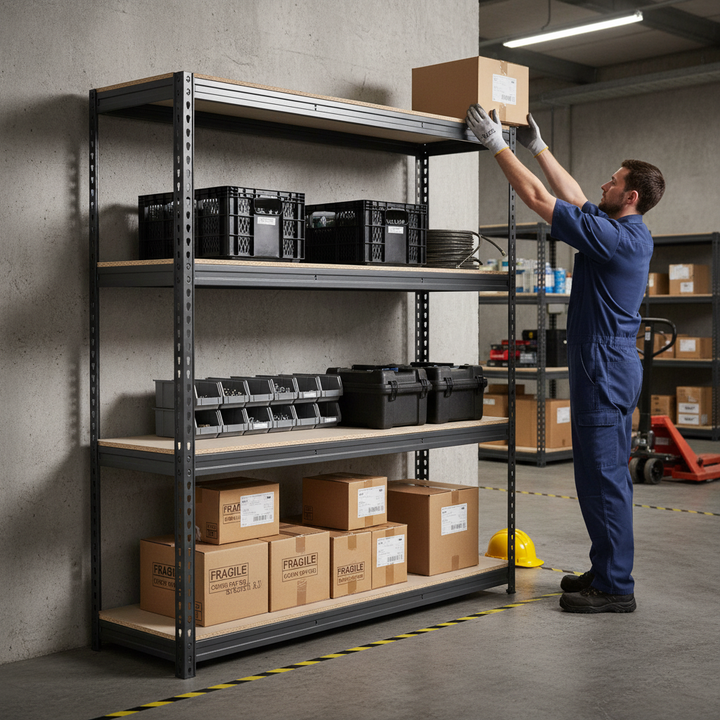 Heavy Duty Industrial Shelving - 2200mm High - 500kg Capacity - Grey - Side view