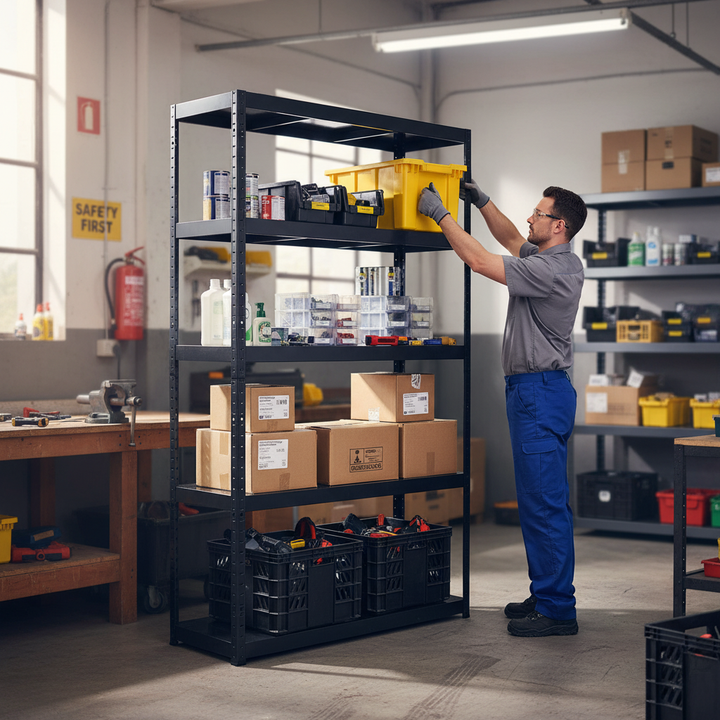 Heavy Duty Metal Garage Shelving Unit - 1800mm High - 90/130kg Capacity - Front view