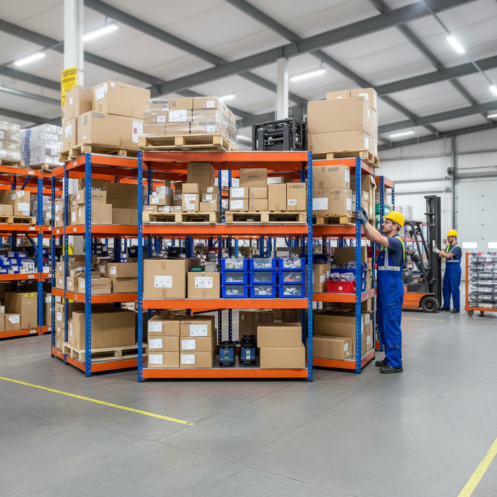 5x Heavy Duty Industrial Shelving - 1677mm High - 400kg Capacity - Steel Construction - Side view