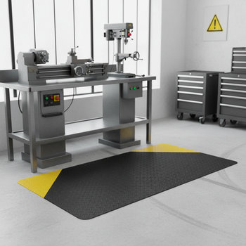 Heavy Duty Anti-Fatigue Mat with Checker Plate Design - Yellow Edges