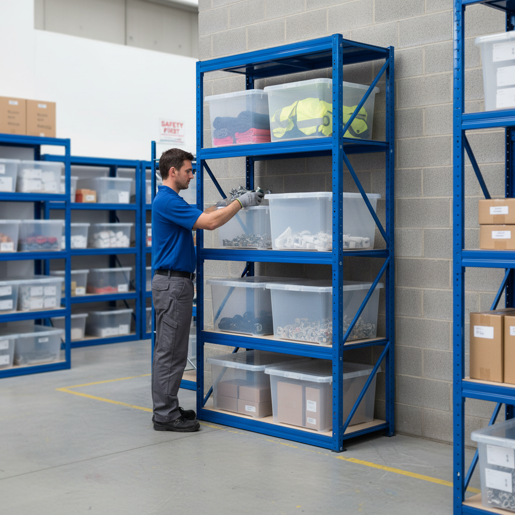 Premium Shelving Unit 2130mm High with 8 Heavy Duty Plastic Storage Boxes - Side view