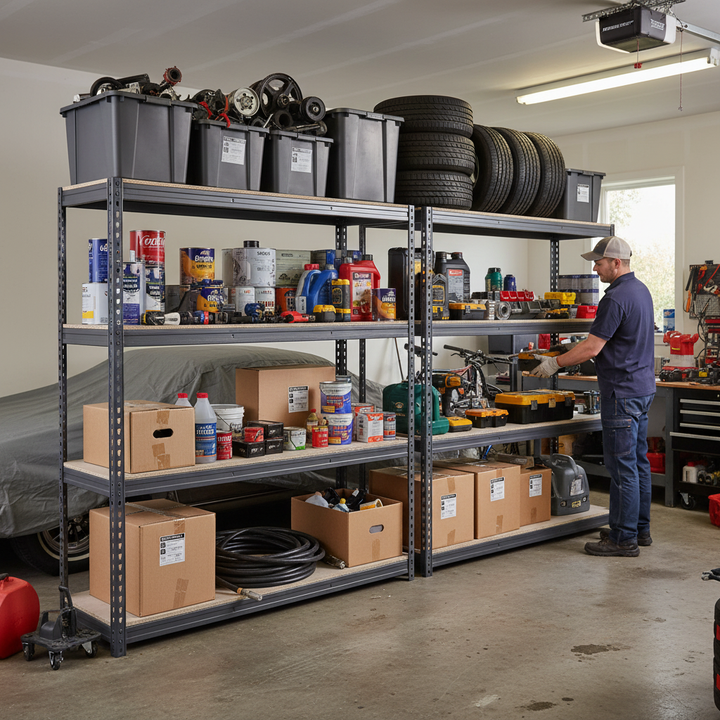 Heavy Duty Garage Shelving - 1600mm High - 500kg Load Capacity - Grey - Side view