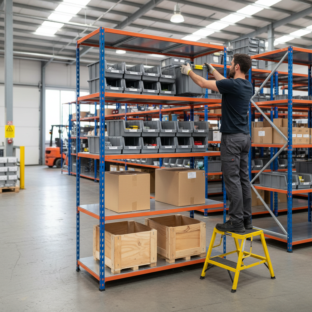 Heavy Duty Industrial Shelving - 2440mm High - 340kg Capacity - Steel Construction - Side view