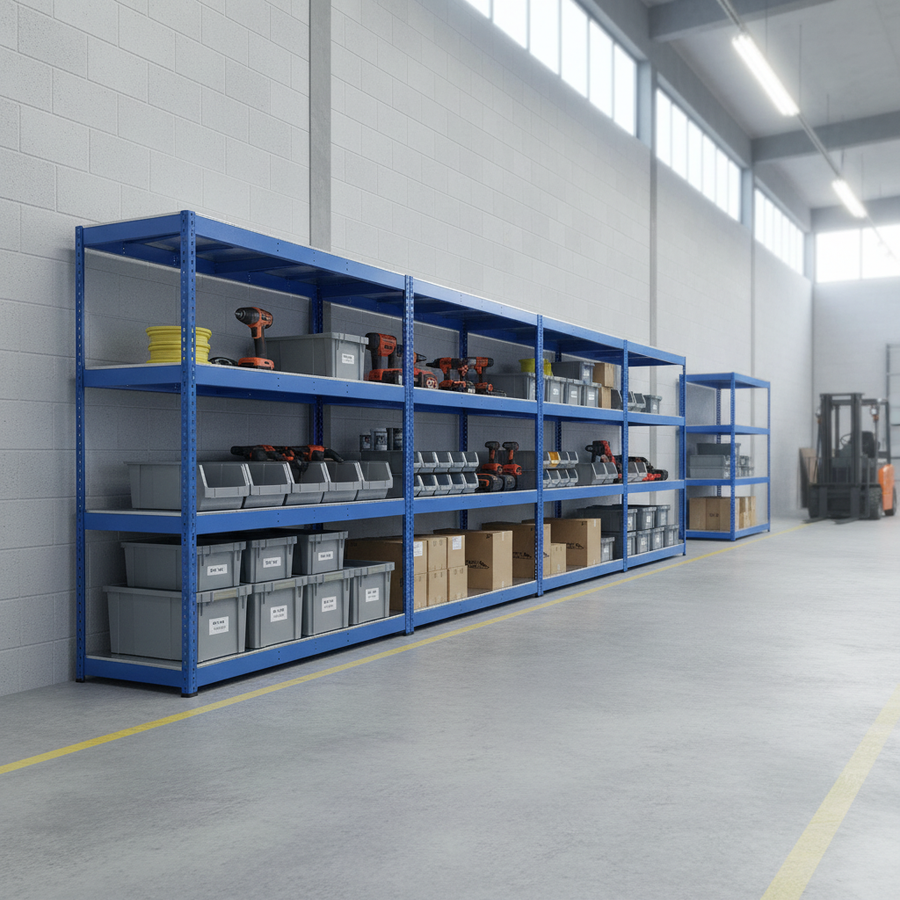 Heavy Duty Industrial Shelving - 1677mm High - 400kg Capacity - Steel - Blue - Front view