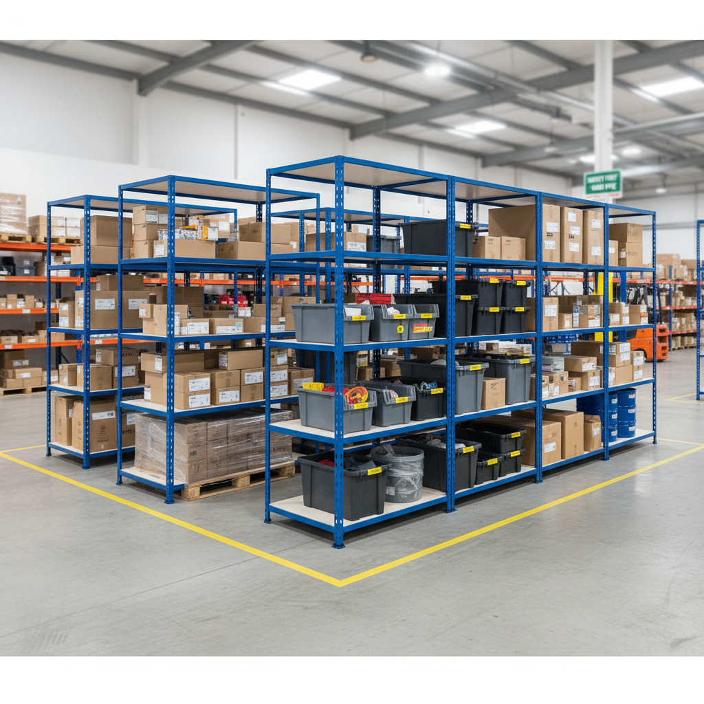 5x Premium Industrial Shelving - 1830mm High - 200kg Capacity - Blue Finish - Front view