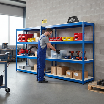 Heavy Duty Industrial Shelving - 1980mm High - 400kg Capacity - Melamine - Blue