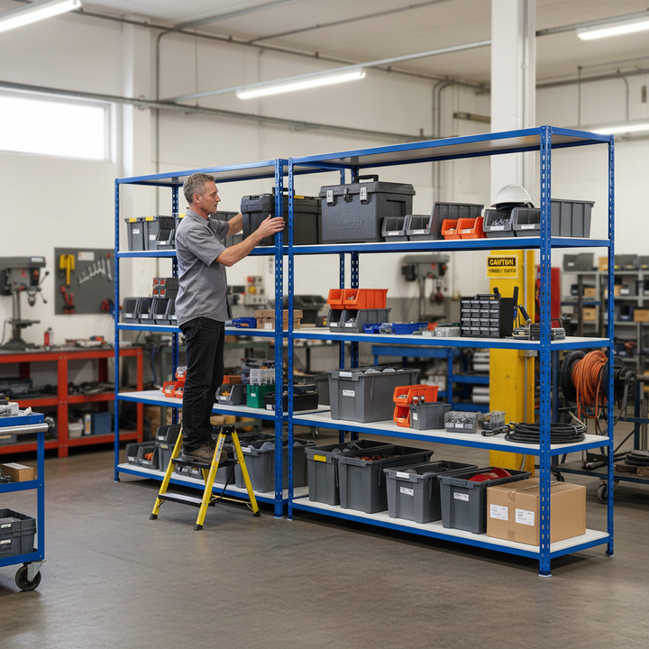 Heavy Duty Industrial Shelving - 1830mm High - 200kg Capacity - Melamine - Blue Finish - Front view