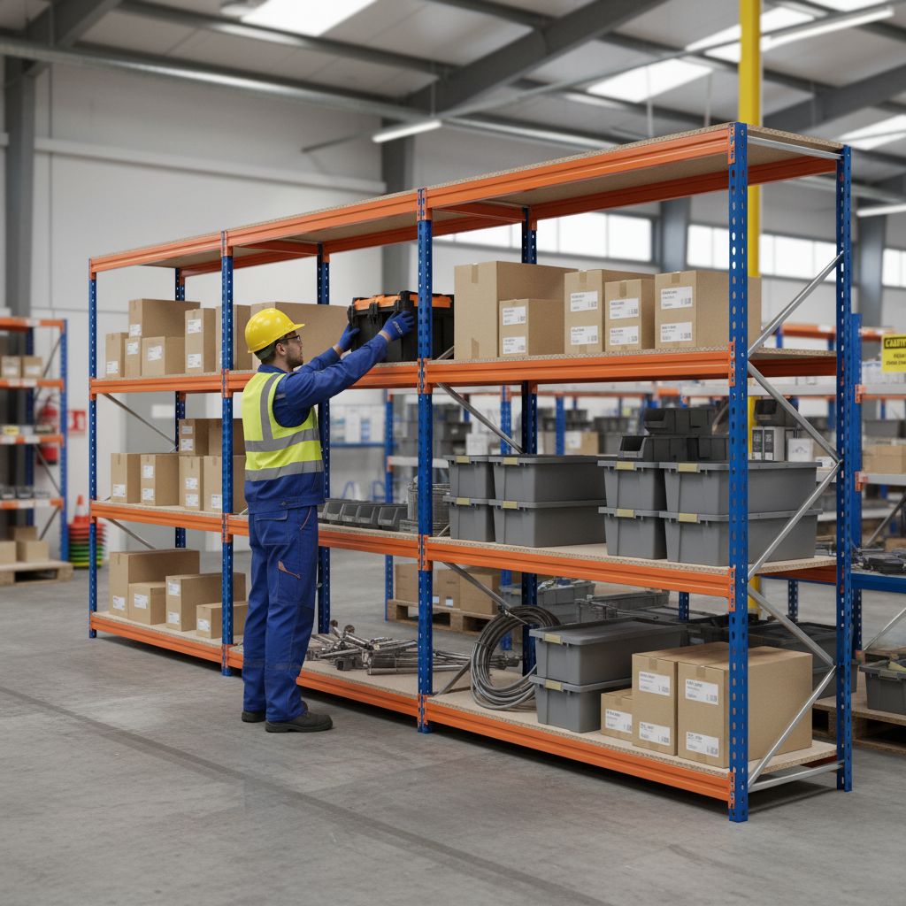Premium Heavy Duty Industrial Shelving - 2200mm High - 500kg Capacity - Blue & Orange - Front view
