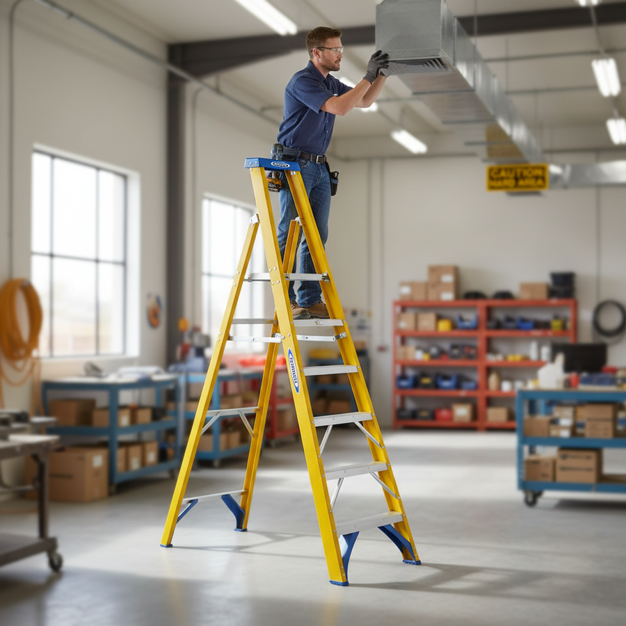 Professional Fibreglass Platform Step Ladders - 8 Sizes Available - Front view