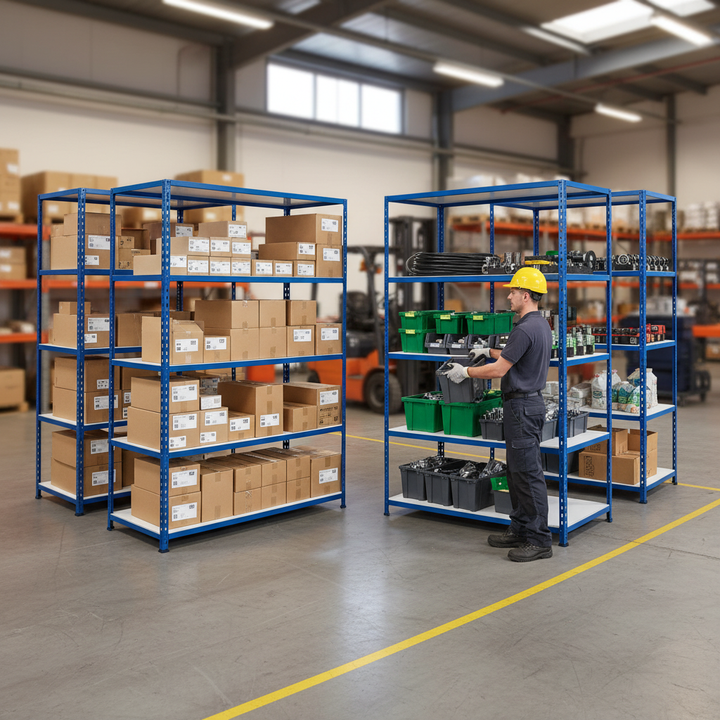 Heavy Duty Industrial Shelving - 1830mm High - 200kg Capacity - Melamine - Blue - Side view