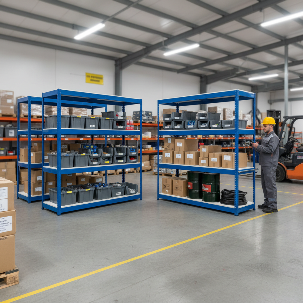Heavy Duty Industrial Shelving - 1677mm High - 400kg Capacity - Melamine - Blue - Side view