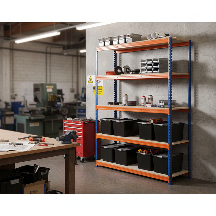 Premium Heavy Duty Shelving with 8x 37L Plastic Storage Boxes - 1800mm High - Front view