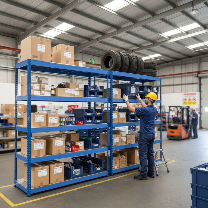 Premium Industrial Shelving - 2440mm High - 400kg Capacity - Steel - Blue - Front view