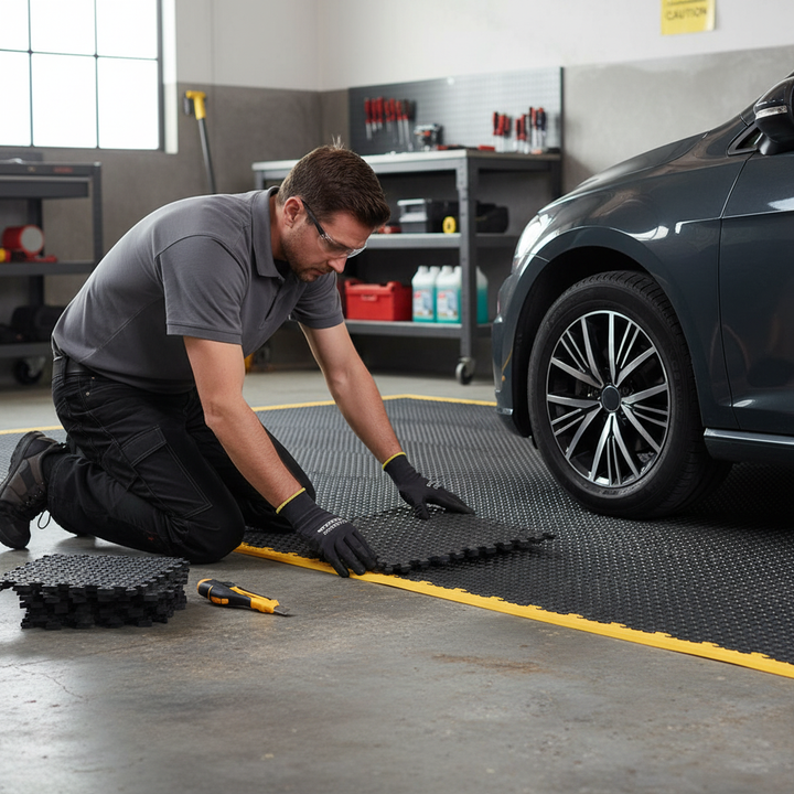 Heavy Duty Garage Floor Tiles Kit with Checker Plate Surface - 72 or 144 Tiles - Front view