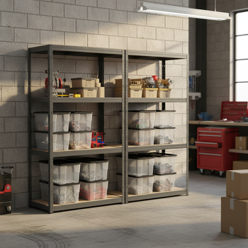 Heavy Duty Shelving Units with 12x 24L Plastic Storage Boxes - 1600mm High