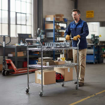 Premium Chrome General Purpose Trolley - 3 Levels with Adjustable Shelves