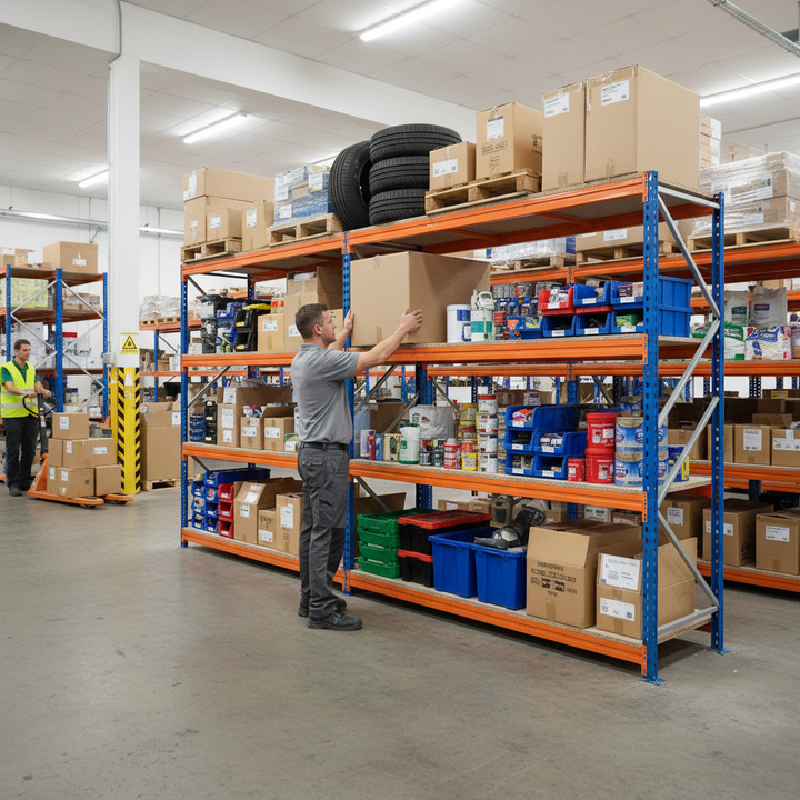 3x Premium Heavy Duty Garage Shelving - 1800mm High - 500kg Load Capacity - Side view