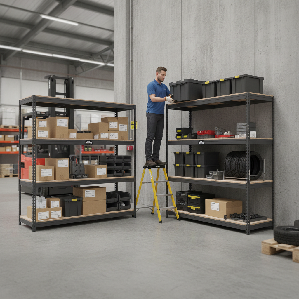 4x Premium Heavy Duty Garage Shelving - 1600mm High - 500kg Capacity - Grey - Side view