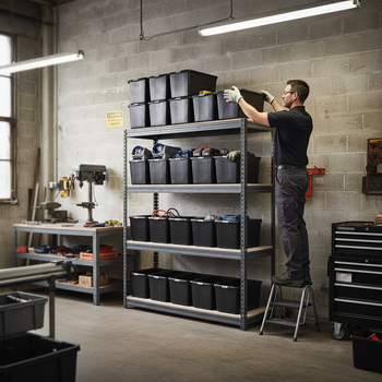 Heavy Duty Shelving Unit - 2200mm High with 12x 62L Plastic Storage Boxes