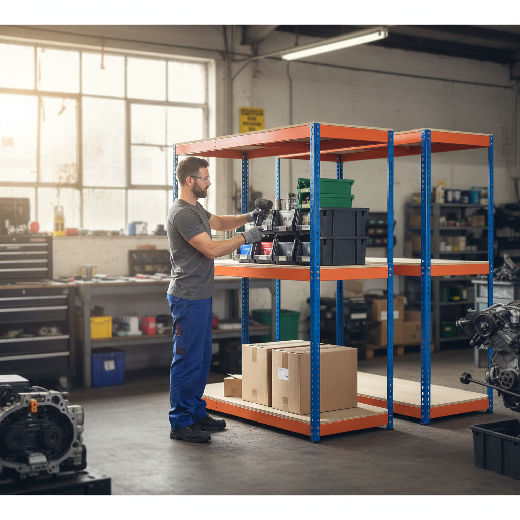 Heavy Duty Industrial Shelving - 2440mm High - 800kg Capacity - Chipboard - Blue & Orange - Front view
