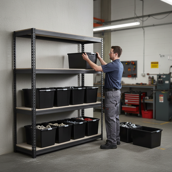 Heavy Duty Shelving Unit with 12x 37L Plastic Storage Boxes - 1800mm High - Grey