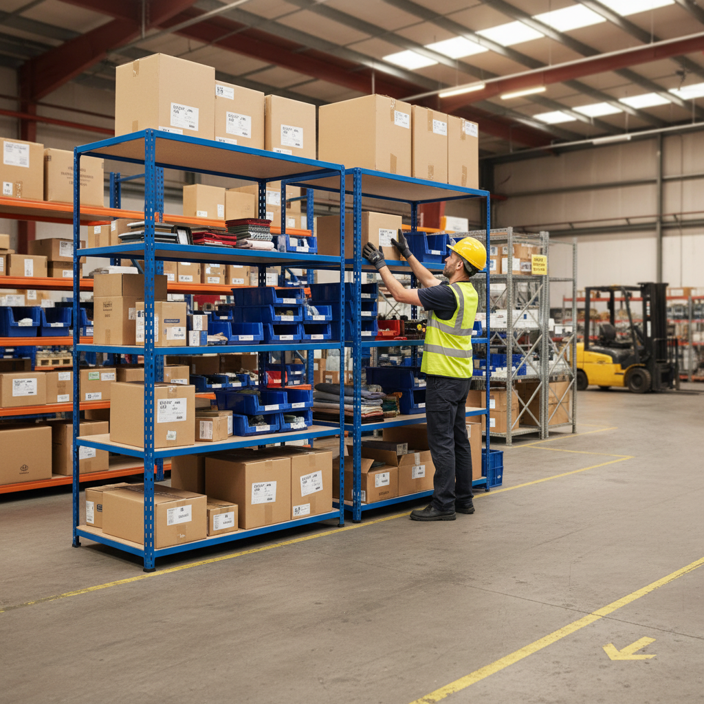 Heavy Duty Industrial Shelving - 2440mm High - 200kg Load Capacity - Chipboard - Blue Finish - Side view