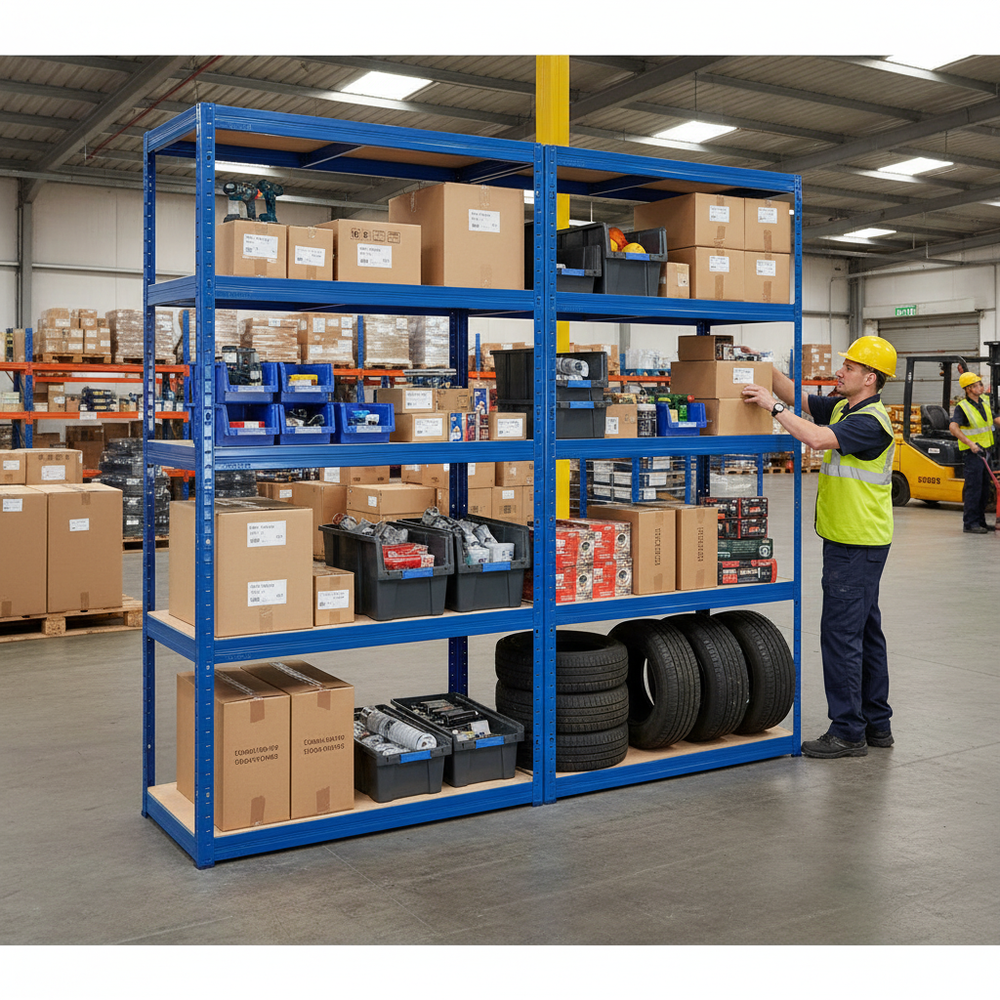 Premium Heavy Duty Shelving - 1800mm High - 200/280kg Capacity - Blue - Side view