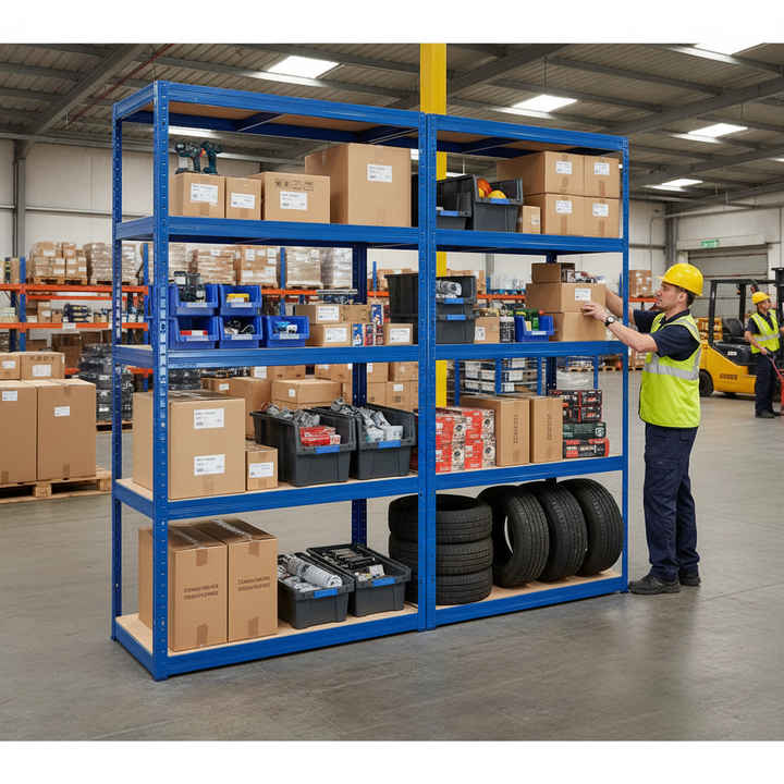 Premium Heavy Duty Shelving - 1800mm High - 200/280kg Capacity - Blue - Side view