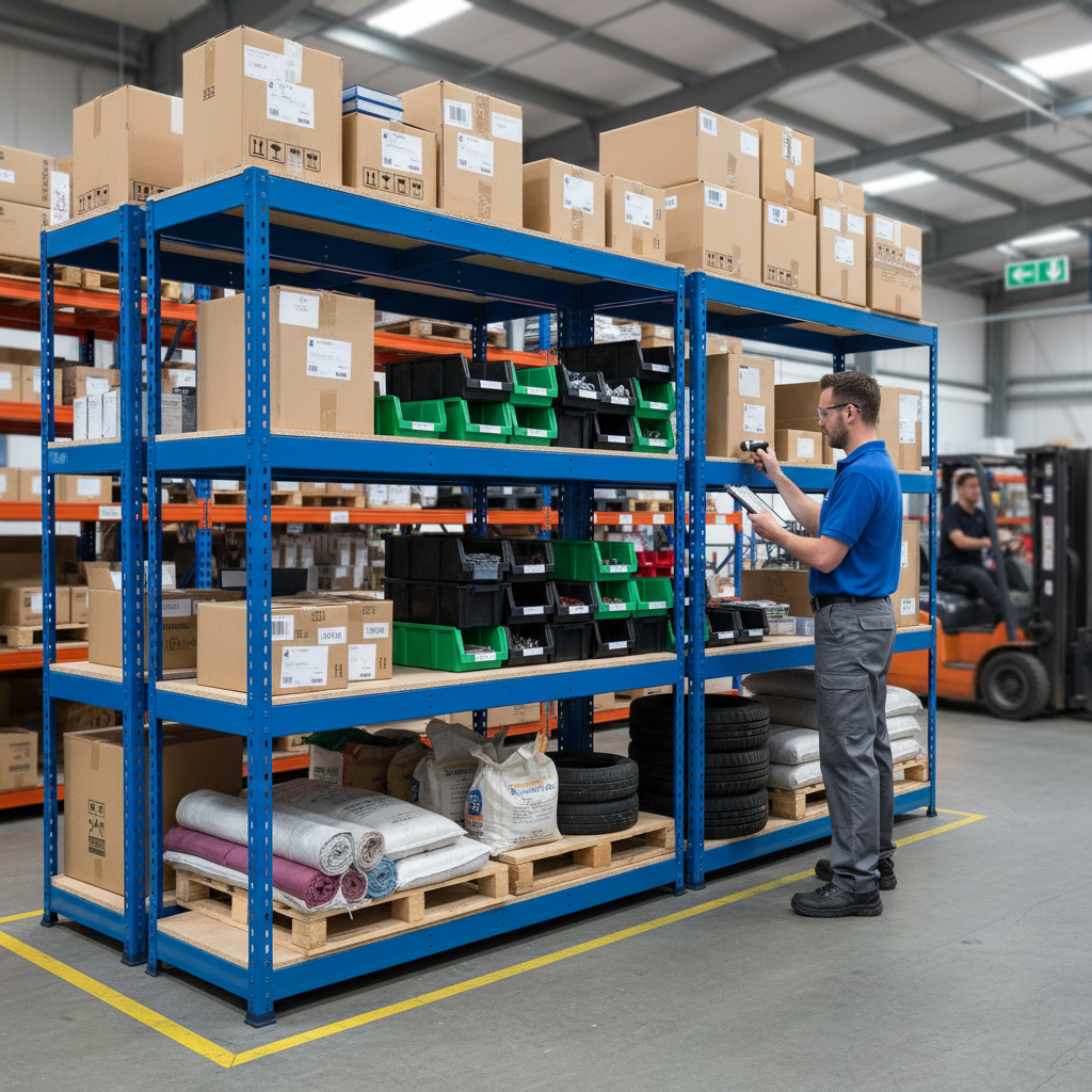 Heavy Duty Industrial Shelving - 1980mm High - 400kg Capacity - Chipboard - Blue - Side view