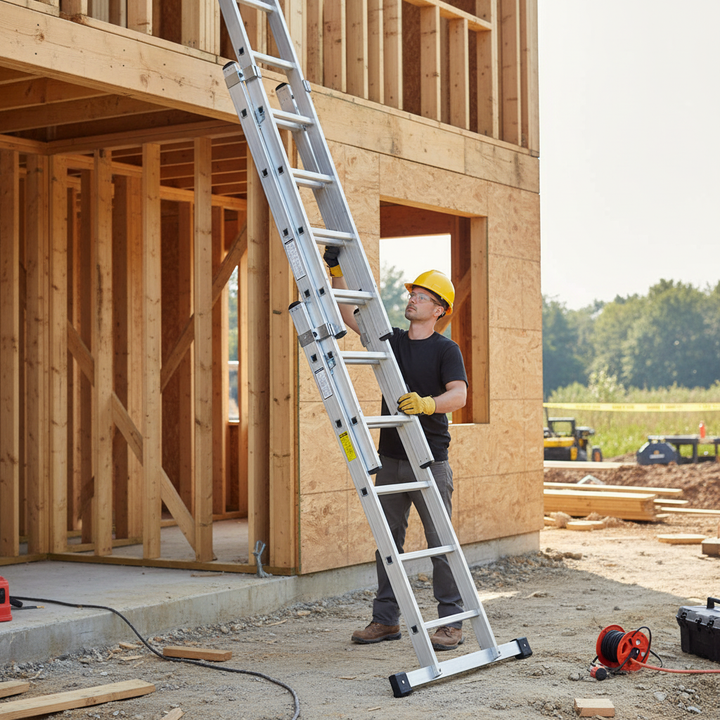 Professional Square Rung Triple Extension Ladders - 5 Sizes Available - Front view