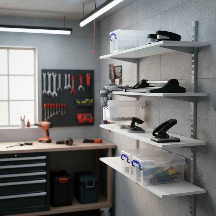 Premium Twin Slot Wall Mounted Shelving - 900mm Wide - Heavy Duty Melamine - Side view