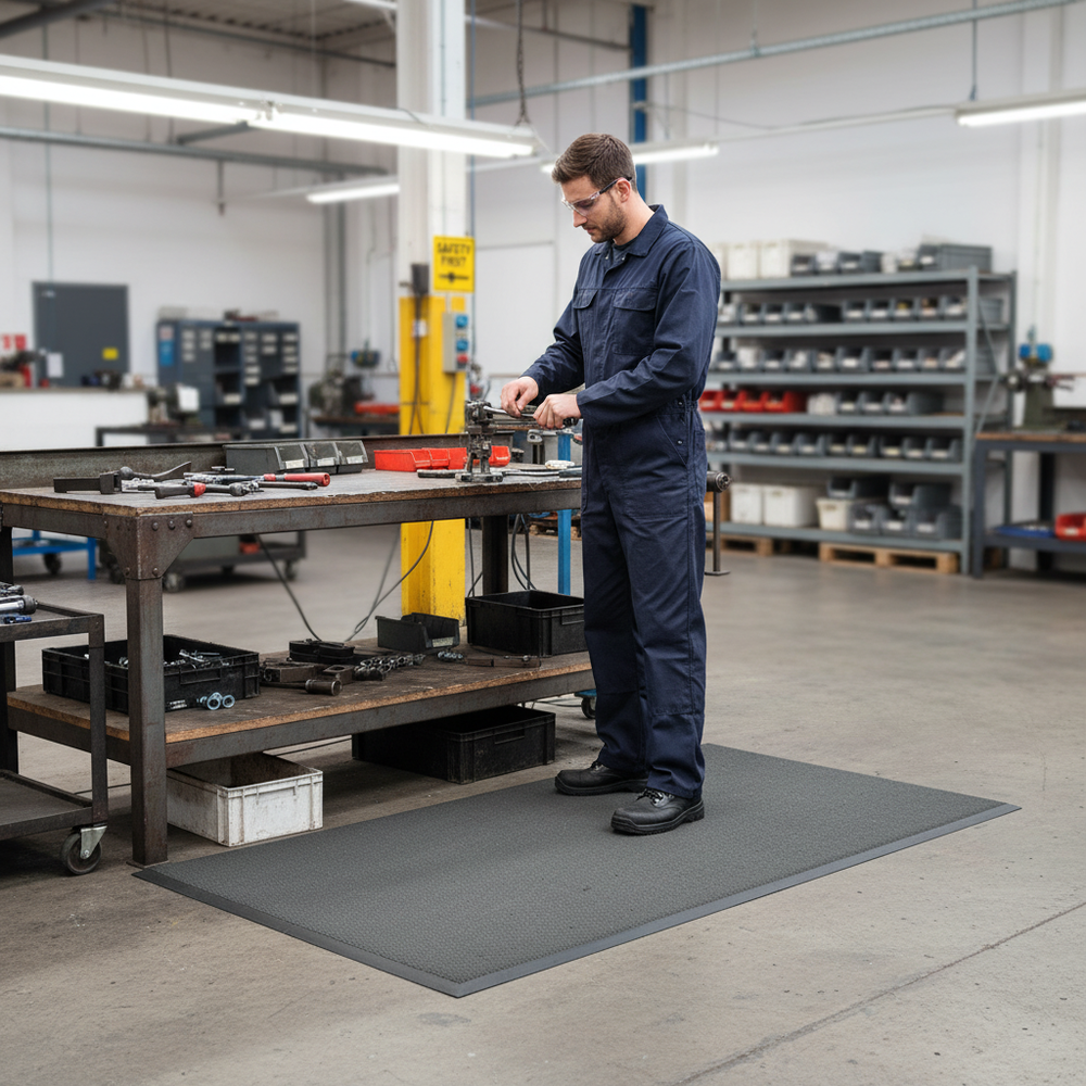 Premium Anti-Fatigue Work Mat - Non-Slip Grey Surface - Side view
