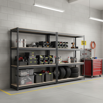 2x Heavy Duty Garage Shelving - 2200mm High - 500kg Load Capacity - Grey