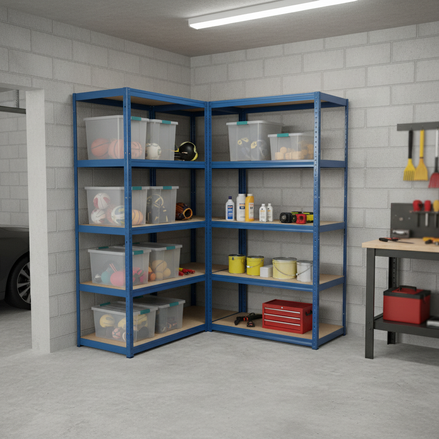 Heavy Duty Corner Garage Shelving Unit - 1800mm High - 200/280kg Capacity - Front view