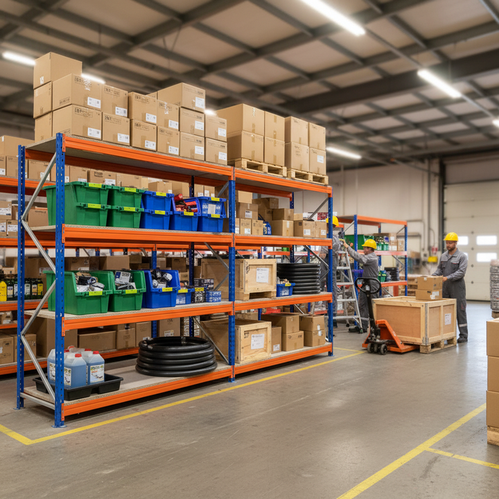 4-Pack Heavy Duty Industrial Shelving - 2000mm High - 500kg Capacity - Side view