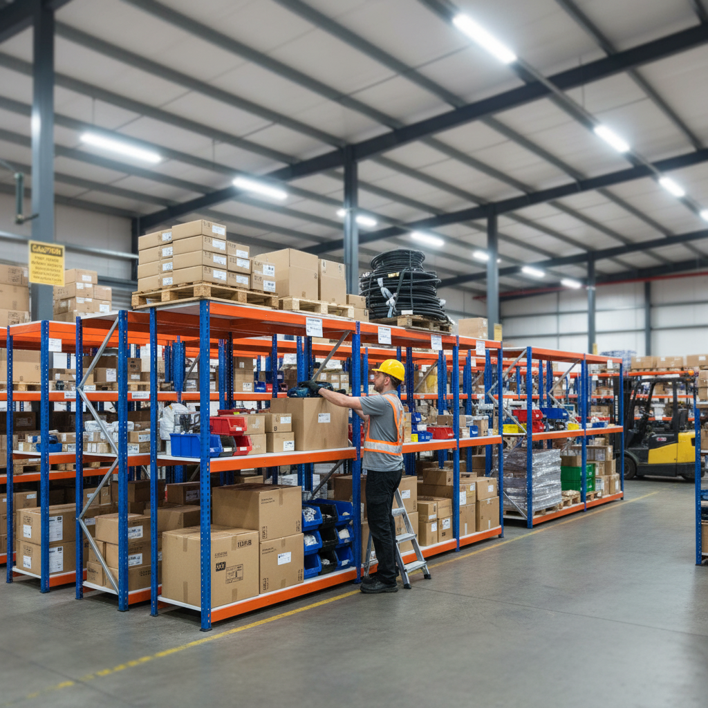 5x Heavy Duty Industrial Shelving - 1980mm High - 800kg Capacity - Blue & Orange - Side view