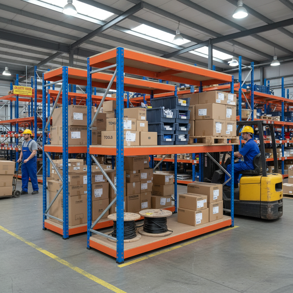 Heavy Duty Industrial Shelving - 1677mm High - 400kg Capacity - Blue & Orange - Side view
