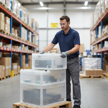 Heavy Duty Clear Euro Containers with Hinged Lids - All Sizes Available