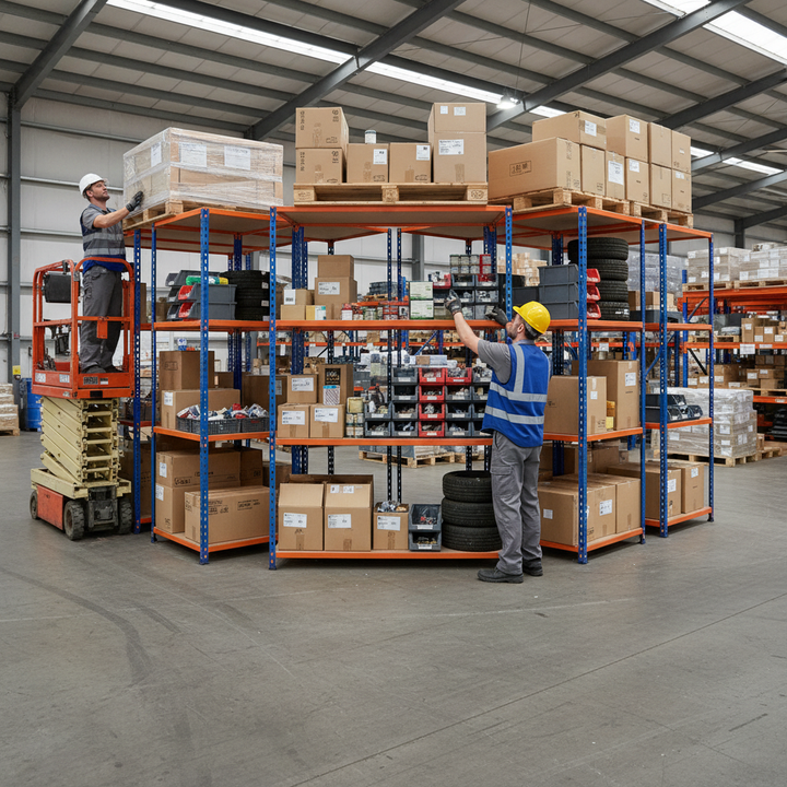 5x Heavy Duty Industrial Shelving - 2440mm High - 340kg Capacity - Chipboard - Side view