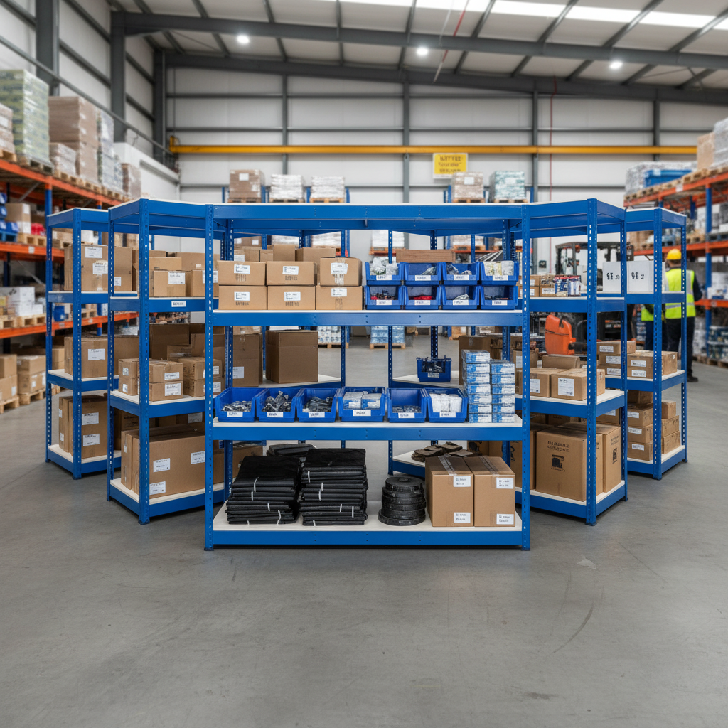 5x Heavy Duty Industrial Shelving - 1980mm High - 400kg Capacity - Melamine - Blue - Side view