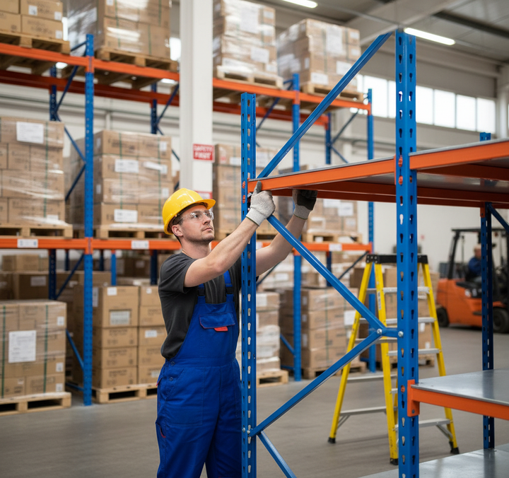 Additional Heavy Duty Steel Shelf for Industrial Storage - Blue & Orange - Front view
