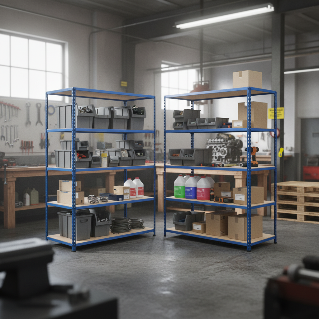 Premium 4x Industrial Shelving - 2440mm High - 200kg Load Capacity - Chipboard - Blue Finish - Front view