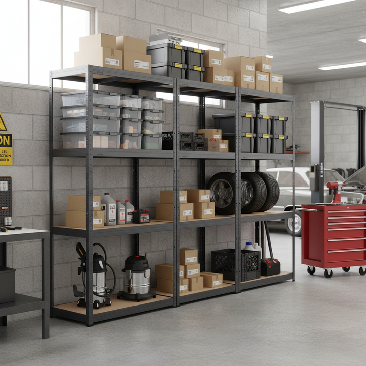 Heavy Duty Garage Shelving - 1600mm High - 200kg Capacity - Grey - Front view