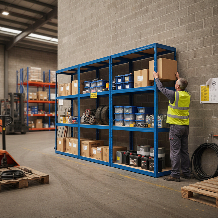 Heavy Duty Garage Shelving - 1600mm High - 200/280kg Load Capacity - Blue - Side view