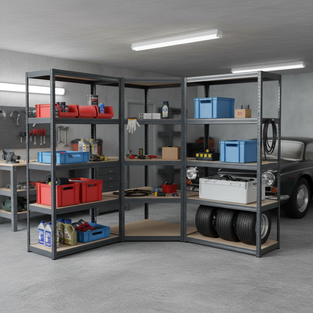 Heavy Duty Corner Shelving Unit - 1800mm High - 200/280kg Capacity - Grey - Side view