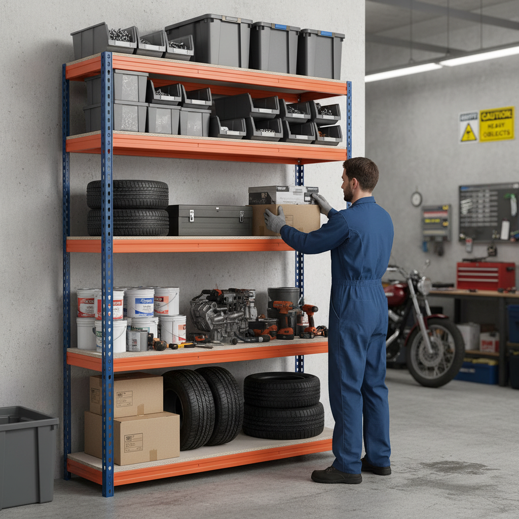 Heavy Duty Garage Shelving Unit - 1600mm High - 500kg Load Capacity - Blue & Orange - Side view
